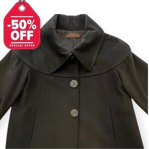 Zara Woman Retro Pea Coat Black 100 Percent Wool Size Large